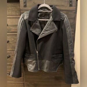SURFACE TO AIR Black Leather Trim + Wool Jacket Size 38 Flawed